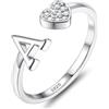 JeweBella Argento 925 Anello con Iniziale A-Z Cuore Regolabile di Promessa, Fidanzamento, FEDI Nuziali, Mignolo e Pollice per Donna e Ragazza - Gioielli con Scatola Regalo
