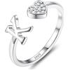 JeweBella Anelli Donna Argento 925 con Iniziale A-Z Anello Cuore Regolabili | Anello di Promessa Fidanzamento Fedi Nuziali Anelli Mignolo Pollice Donna Ragazza Gioielli con Scatola Regalo