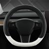 GIANT PANDA Coprivolante in Pelle PU, Compatibile con volante rotondo Tesla, forma D, nero+bianco