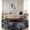 VOFUSHON Tappeto Camera da Letto 100x100 cm Grigio Nero, Tappeto Salotto Moderno Peloso e Tappeto Rotondo Bambini Lavabile a Mano Antiscivolo, Tappeto Tondo per Cameretta
