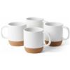 FUN FAN LINE Set di 4 Tazze da Caffè Grandi in Ceramica con Base in Sughero - Bianco | Tazze Moderne Alte con Base in Sughero per Casa e Ufficio