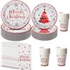 KAHEIGN 100 Pezzi Stoviglie di Carta per Feste Natalizie, 25 x 9 Pollici Piatti Piani, 25 x 7 Pollici Piatti da Insalata, 25 x 360ml Bicchieri, 25 x 16CM Tovaglioli - per Natale Feste Decorazioni