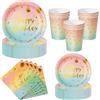 Nkaiso 50Pcs Arcobaleno e Oro Piatti Carta Compleanno-10 Ospiti