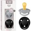 BIBS De Lux Ciuccio confezione da 2 pezzi. Privo di BPA, Tettarella tonda. Lattice di gomma naturale, Misura 1 (0-6 mesi), Cloud/Black