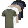 JACK & JONES Maglietta da Uomo con Scollo Rotondo in Tinta Unita, Confezione da 5 (Bianco, Nero, Blu Navy, Oliva, Croccante), XS