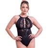 Curvy Kate Indulgence - Body da donna in pizzo elasticizzato, Nero/Latte, XXL