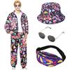 Matreeglam Costume anni '80 anni '90, da uomo, in stile retrò, con occhiali, cappello da pescatore, abbigliamento da discoteca per feste a tema, Rosa., S