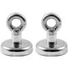 Magnetastico® | 2 pezzi magneti con occhiello in neodimio N35 32 mm Ø | Forza di tenuta 34.0 kg | 2 pezzi magneti extra potenti in neodimio con base e eyebolt ovvero vite ad anello, zincato