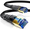 CSL-Computer CSL - Cavo di rete CAT 8 da 7,5 m, piatto e sottile, per cavo Internet da 40 Gigabit ad alta velocità, cavo a nastro, 40 Gbps, Cat.8, RJ45, per switch router modem PC, 7,5 m, nero
