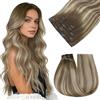 Easyouth Extension Clip Capelli Veri Balayage Biaondo Estensioni Capelli Veri Clip Marrone Ombre Biondo Chiaro Human Hair Clips in Extension Invisibile #3/8/22 40cm 70g 5pcs