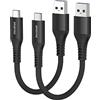 Maxonar Cavo USB C corto 15cm/0,15m [2 pezzi] 10Gbps USB3.2 Gen2 cavo dati tipo C Android Auto QC3.0 3.1A USB A a C per Samsung Note20 Galaxy S23/S22/S21 Galaxy Z Flip 5 Pixel 8 Pro OnePlus 11 nero