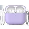 R-fun Custodia per Airpods Pro 3 (2025), custodia protettiva in silicone morbido compatibile con Apple AirPods Pro 3 generazione per donne e uomini con kit di pulizia/portachiavi,Banana viola