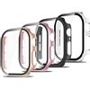 Simpeak 4 Pezzi Cover Compatibile con Apple Watch Series 11/10 42mm, Custodia Rigida con Vetro Temperato HD Pellicola Protettiva Anti-Graffio Full Protezione, Trasparente, Nero, Rosa, Oro rosa