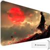 TRYNOVAS Tappetino Mouse XL 80×30 cm (3mm) - Samurai Sole Rosso, Arte Giapponese Minimal - Desk Pad Gaming Antiscivolo, Bordi Cuciti, Tappetino Scrivania per PC