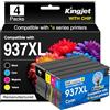 KINGJET 937 cartucce multipack con chip, compatibili con HP 937 937XL 937e cartucce per HP OfficeJet 9730 9120b 9110b 9720 9130b 9117b 9720b (BK/C/M/Y)
