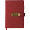 Qefuna Diario Con Lucchetto, Diario A5 In Similpelle Con Copertina Goffrata, 200 Pagine, Carta Da 100 G,Con Lucchetto Vintage Cashew Blossom E 3 Penne Colorate Curve,Per Adulti - Rosso