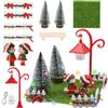 Mecctuck 12 pezzi Natale in miniatura giardino in miniatura panchina da giardino lanterna stradale, accessorio gnomo con casa delle bambole, catena luminosa a LED in miniatura, coppia di giardino, Natale