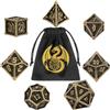 DND DADO Set di Dadi in Metallo DND, Modello del Drago, 7 pezzi di Dadi Poliedrici in Metallo, Accessori per Giochi di Ruolo, Regali D&D con Borsa Regalo, D20, D12, 2 D10 (00-90 e 0-9), D8, D6 e D4, Bronzo