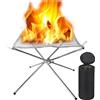 LOLYSIC Pozzo portatile per il fuoco, pieghevole per esterni, in rete in acciaio inox, per campeggio, caminetto con borsa per il trasporto, braciere per riscaldamento, falò, barbecue, patio, giardino