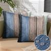 Inhobbok Set di 2 federe per cuscino, 40 x 40 cm, colore blu e grigio, impermeabili, per esterni, motivo a righe, colore oceano, struttura in legno, effetto lino, per patio, giardino, fattoria, per interni ed