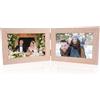 EXIN DEHCEN Cornice Doppia Pieghevole, Portafoto Pieghevole in Legno Doppia, Portafoto Doppio, Adatto a Famiglia, Amici, Decorazioni per la Casa, Matrimoni, Ufficio (Bianco Rosato, 2x10x15cm)