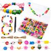 lomdung Perline di Legno Colorate, Perle di Legno da Infilare, Perline di Legni per Bambini Set, Perlines da Infilare per Bambini a Partire Dai 2 3 4 Anni, per Bracciali, Collane, Regalo