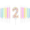 mciskin Set di candele bianche per il 2° compleanno, decorazioni per il 2° compleanno di ragazze e ragazzi, candela numero 2 per torta, 12 candele a spirale pastello arcobaleno per decorazioni per feste per