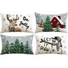 Artscope 4 Pezzi Federe Cuscini di Natale Cuscino Decorativo in Lino Natalizi per la Decorazione Domestica Soggiorno Camera da Letto Divano 30x50cm (Bianco - Popolo di Neve e Cervo)