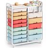 SYKIARIOL Carrello con 14 cassetti, carrello per bagno, carrello portaoggetti con piastra forata, carrello portaoggetti con ruote e maniglie per officina, ufficio, cucina, multicolore