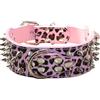 Haoyueer - Collare per cani in pelle con rivetti borchiati, larghezza 5 cm, elegante collare in pelle per cani di taglia media e grande: Pitbull, ecc. (M, rosa leopardato)