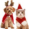Celebration Directre Costume di Natale per gatti, 4 pezzi, costume natalizio per animali domestici, corna di renna, fascia, sciarpa, cappello di Natale, mantello per cuccioli, gattini, gatti