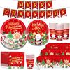 KAHEIGN 102 Pezzi Stoviglie di Carta per Feste Natalizie, 25 x 9 Pollici Piatti Piani, 25 x 7 Pollici Piatti da Insalata, 25 x Bicchieri, 25 x Tovaglioli, 1 x Tovaglia e Festone - per Natale Feste