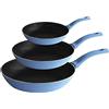 PINTINOX Prima Collection Set 3 Padelle in Alluminio Portofino, antiaderente a 5 strati, manico anti-scottatura, diametro 20, 24 e 28 CM, colore: Blu Mare. Adatte a tutti i fuochi tranne l'induzione