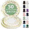 Nkaiso 50 Pezzi Bianco Oro Piatti di Carta, 25 x 23cm & 25 x 18cm Piatti Monouso, Stoviglie per Feste usa e Getta Eleganti per Compleanno, Nuziale Doccia, Fidanzamento, Matrimoni