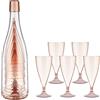Bedeco Bicchieri da vino in plastica to go, set da 5 bicchieri da vino portatili, da campeggio, in plastica, riutilizzabili, senza manico, con bottiglia e scolapiatti, per ogni occasione, rosa