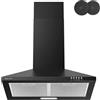 SOONYE Cappa aspirante da cucina 60 cm 370 m³/h - Filtri a carbone inclusi - 3 velocità - Illuminazione a LED - Evacuazione e Riciclaggio, Nero Cappa da parete