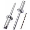 SKIR'CO (150 pz) Rivetti ciechi in alluminio 6,0 x 16 mm, mandrino in acciaio, rivetti a strappo, testa a cupola, rivetti DIN 7337, punta per trapano inclusa