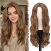FESHFEN Parrucca Lunga Ondulata Donna, 60 cm Castano Misto Biondo Parrucche Donna Lunghe Sintetici Separazione Centrale Parrucche Uso Quotidiano Festa Parrucca Long Wavy Wig
