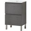 Baikal Set di mobili da bagno con lavandino, mobili con gambe, in varie finiture, melammina 16, senza specchio. Porta + cassetto 60 cm cenere, 280034890, 60 x 46 x 82 cm