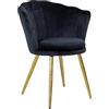 GARDENIA Poltrona Atene Nero con Schienale a Conchiglia - Velvet Effetto Velluto, Struttura in Legno, Gambe Oro - 57x69x82 cm, Decorazione Elegante per Casa, Soggiorno, Camera Da Letto