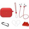 AIYAAIYA Custodia Protettiva in Silicone Compatibile con Apple Airpods Pro3 Gen (2025): AIYAAIYA Set di Accessori 6 in 1 con Supporto per Orologio/Corda Anti-Smarrimento/Ganci per le Orecchie (Rosso)