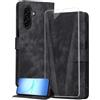 binandteam Cover a Libro per Samsung Galaxy A17 5G / 4G (6.7) con Vetro Temperato,Custodia in Pelle PU Magnetica Flip Porta Carte Wallet Supporto Portafoglio Case - Nero