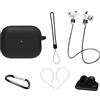 AIYAAIYA Custodia Protettiva in Silicone Compatibile con Apple Airpods Pro3 Gen (2025): AIYAAIYA Set di Accessori 6 in 1 con Supporto per Orologio/Corda Anti-Smarrimento/Ganci per le Orecchie (Nero)