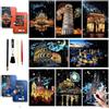 SiYear Set di Carta per Pittura con Graffio per Adulti e Bambini, Serie Edifici Storici Urbani Scena Notturna, Gratta e Vinci Creativo Regalo Fai Da Te con 4 Utensili (Serie Europa-A3-8 Pezzi)