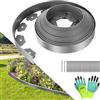 YAOBLUESEA Bordatura per prato da giardino in plastica PE flessibile grigio 10 m di lunghezza e 5 cm di altezza, con 60 tasselli per il terreno &1 paio di guanti per giardino, prato, aiuole, cemento