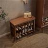 AQIMUELE Panca Scarpiera a 3 Livelli, Scaffale per Scarpe Regolabile, Mobile Portaoggetti in Legno Massello, 30 x 80 x 52 cm, ideale per Ingresso, Bagno, Soggiorno e Corridoio, Noce