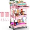 Yeabett - Carrello artigianale a 3 ripiani, carrello portaoggetti con ruote, carrello portaoggetti con cassetto per cucina, bagno, ufficio, soggiorno, rosa