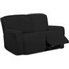Easy-Going Fodere in microfibra elasticizzato per divano a due posti con funzione relax, Spandex, morbido pile, su misura, lavabile, elastico, per bambini, animali domestici, 6 pezzi, nero