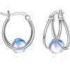 POPLYKE Orecchini a cerchio doppio per donne in argento sterling con perla di luna turchese nero onice opale lapis lazzuli orecchini per donna, Argento sterling, Pietra di luna