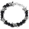 COOLSTEELANDBEYOND Uomo Nero Perline Bracciali con Acciaio Inossidabile Filo Spinato, Gotico Punk, Pesante Biker Gioielli